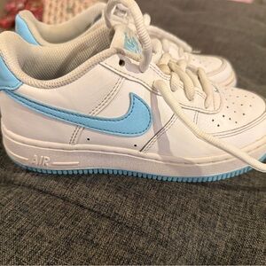 Girls Nike Air Force White and Blue Sneakers